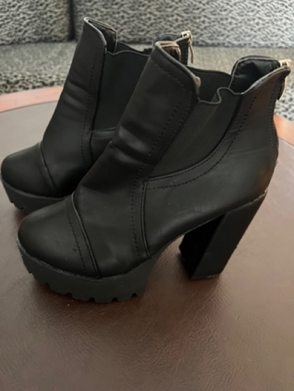 Black Platform Chunky Heel Booties Boots size 8